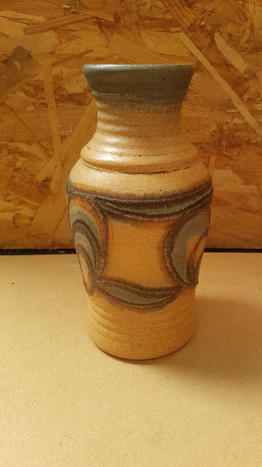 Old beige gray brown ceramic vase w. germany vintage
