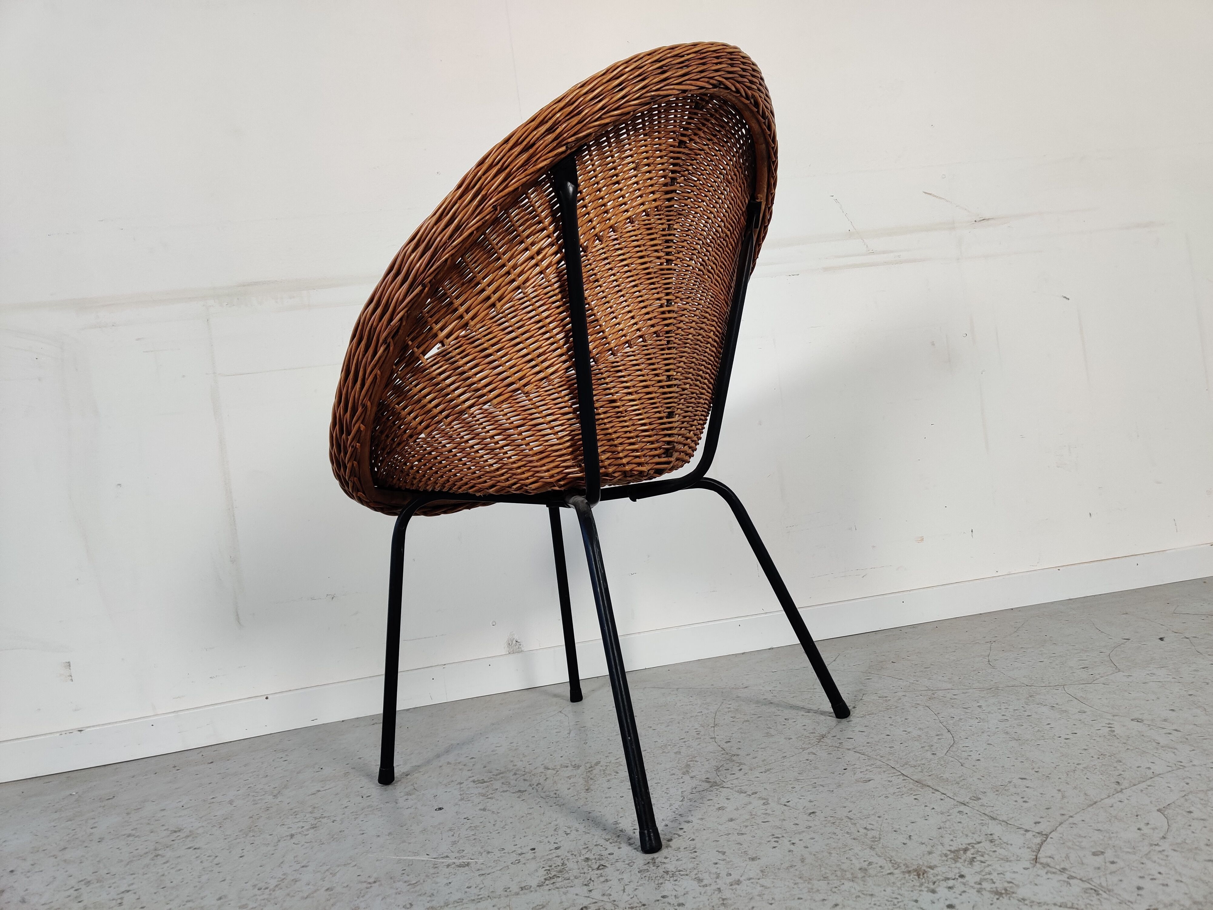 Vintage wicker and metal basket armchair, 60s/70s