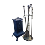 Magnificent set: brass fireplace accessories + rare items