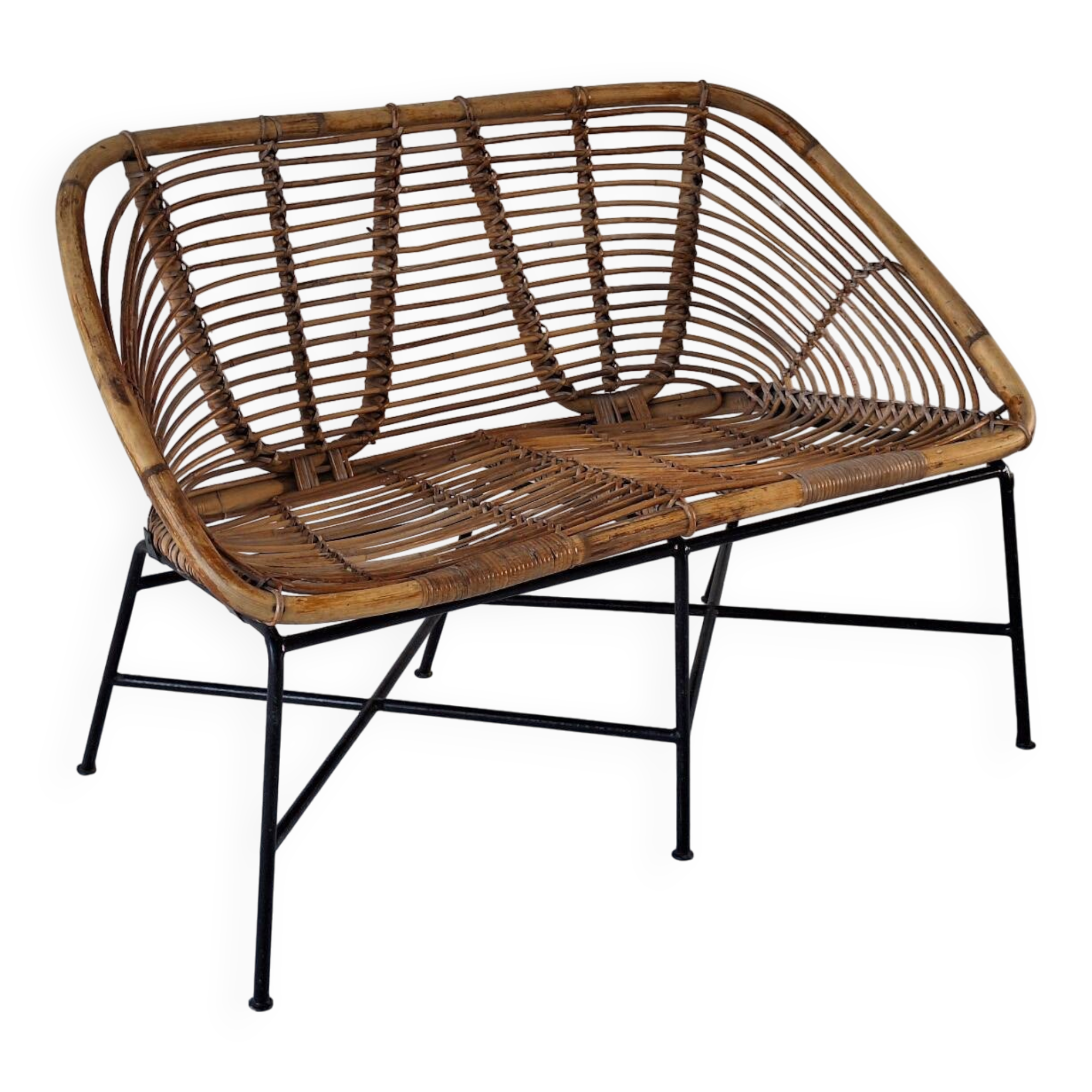 Italian mid century bamboo and iron 2-seater sofa, 1960s