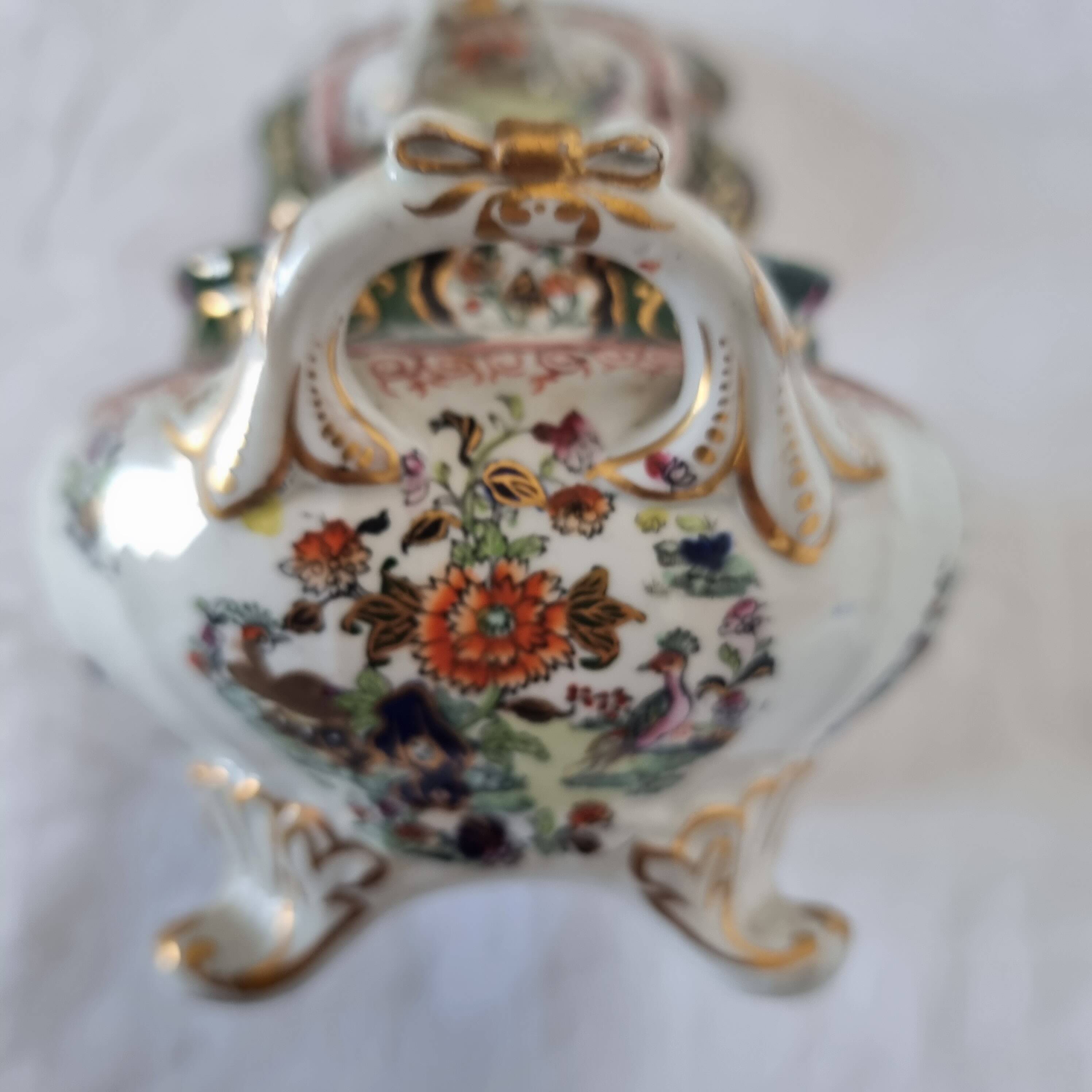 Antique Masons Sauce Boat with Lid English Porcelain Chinoiserie F