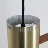 Rare lampe suspendue "Cylinder III" par Jo Hammerborg pour Fog & Mørup / années 1960 / design danois moderne du milieu du siècle / Teck / Laiton
