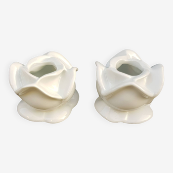 Duo of white porcelain candlesticks