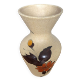 Old etruscan beige ceramic vase decorated with enameled flowers