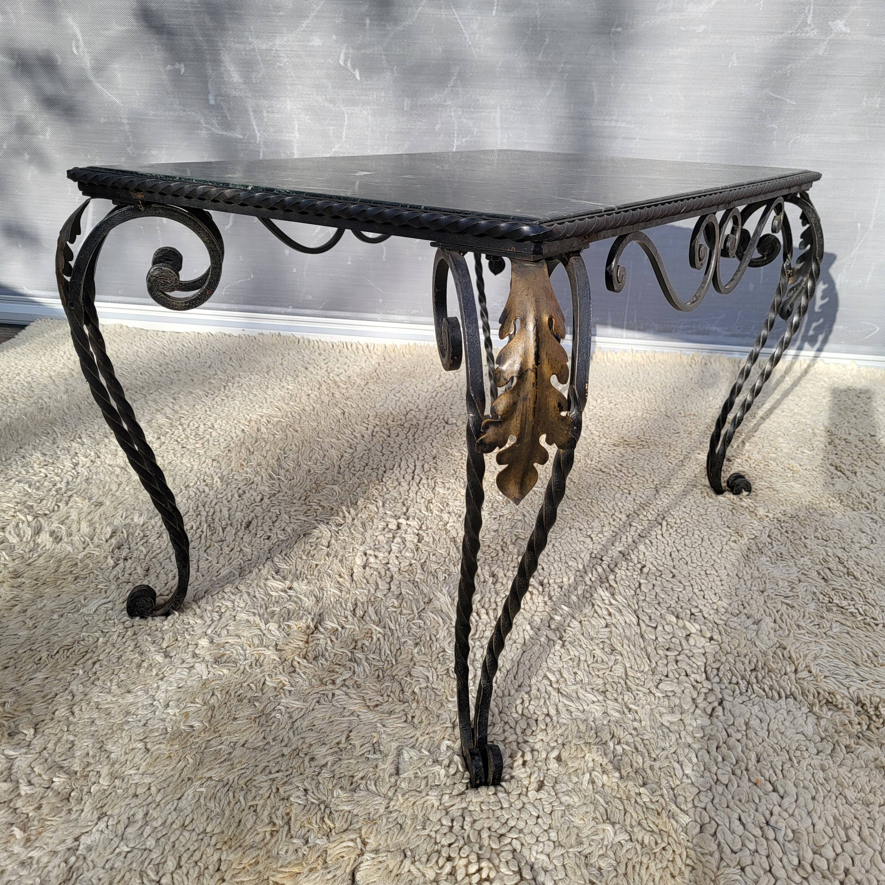 Arletty coffee table in wrought iron and sea green marble.