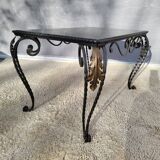 Arletty coffee table in wrought iron and sea green marble.
