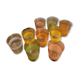 Set of 9 gilded granite glasses