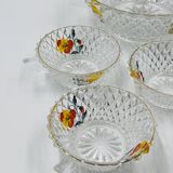 Vintage glass fruit salad serving set with a pansy design.