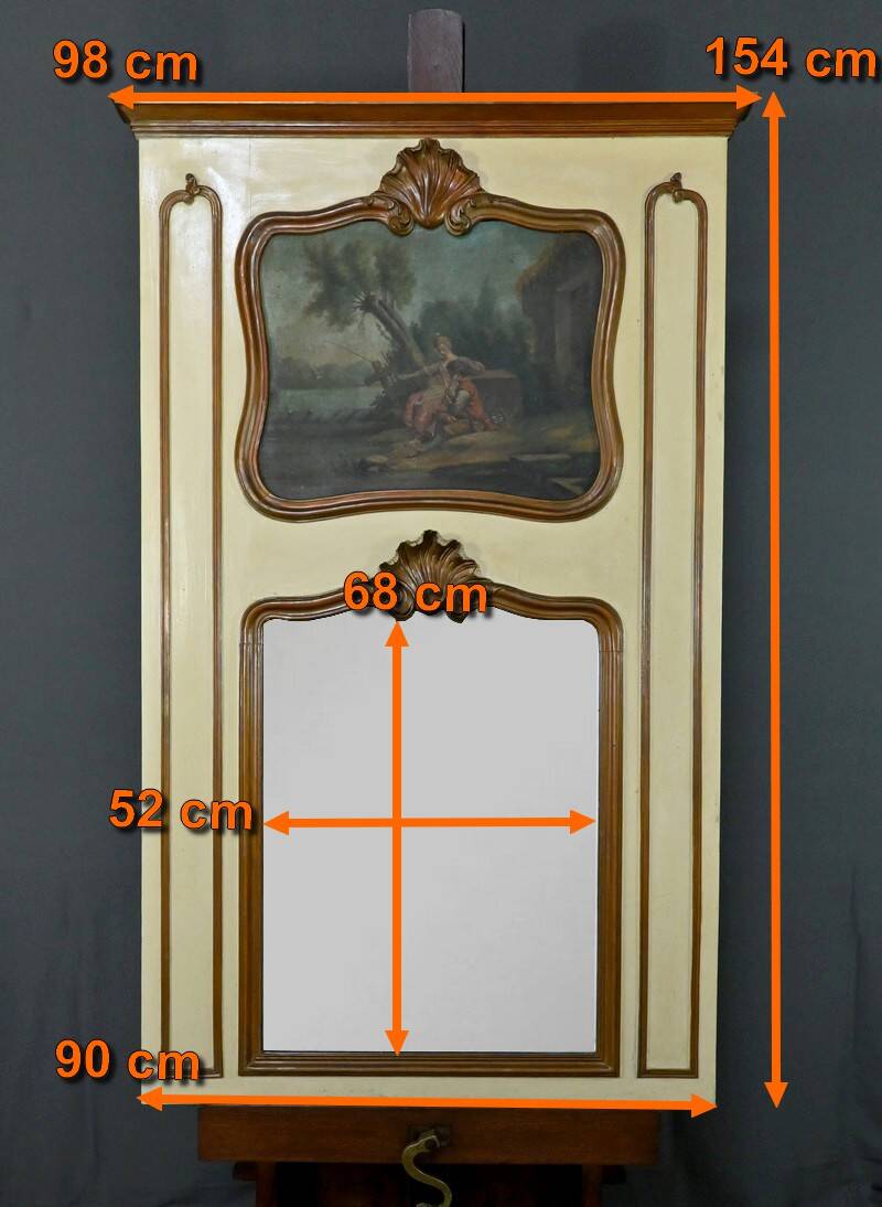 Painted Wooden Trumeau Mirror, Louis XV Style – Late 19th Century