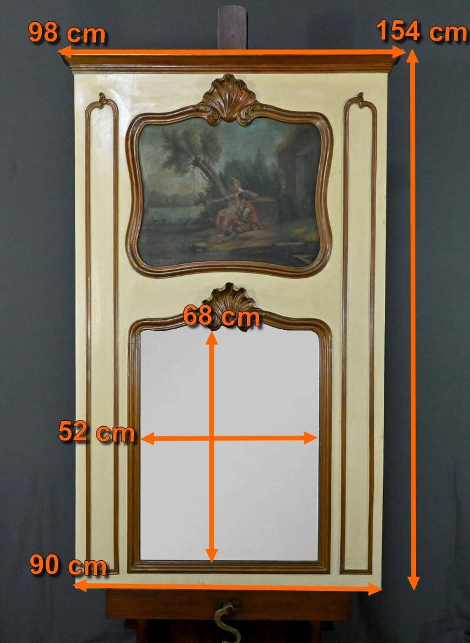 Painted Wooden Trumeau Mirror, Louis XV Style – Late 19th Century