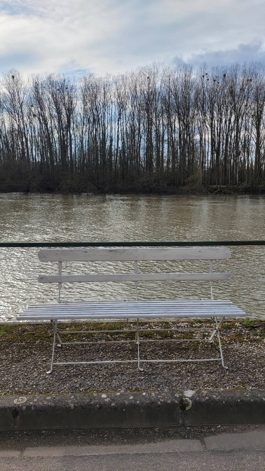 Folding garden bench in iron and old wood - 1950s