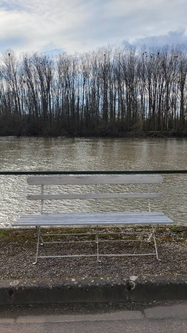 Banc pliant de Jardin en fer et bois ancien - 1950s