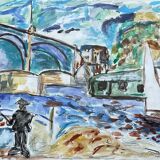 Tableau peinture moderne vue du pont de Chatou XXe