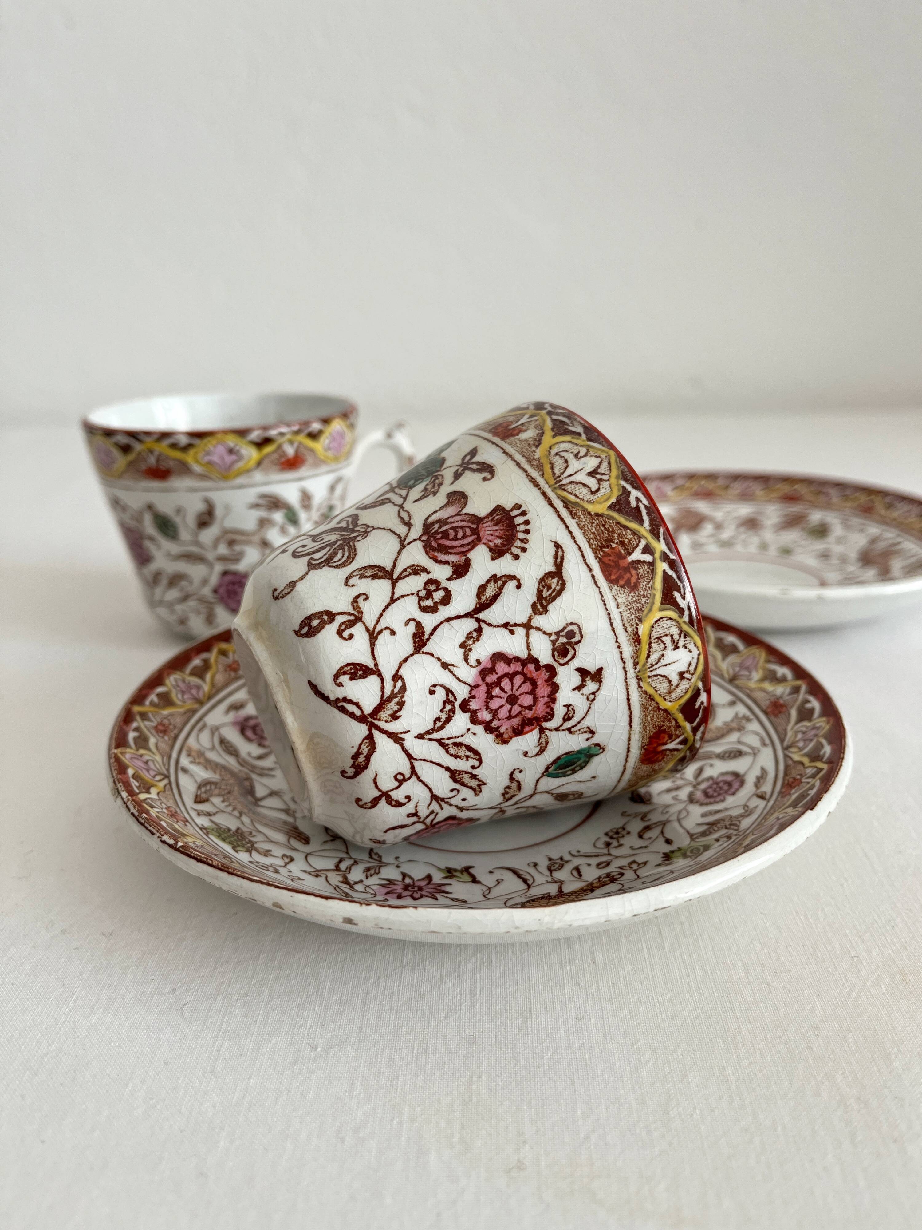 2 polychrome ironstone coffee cups Choisy le Roi