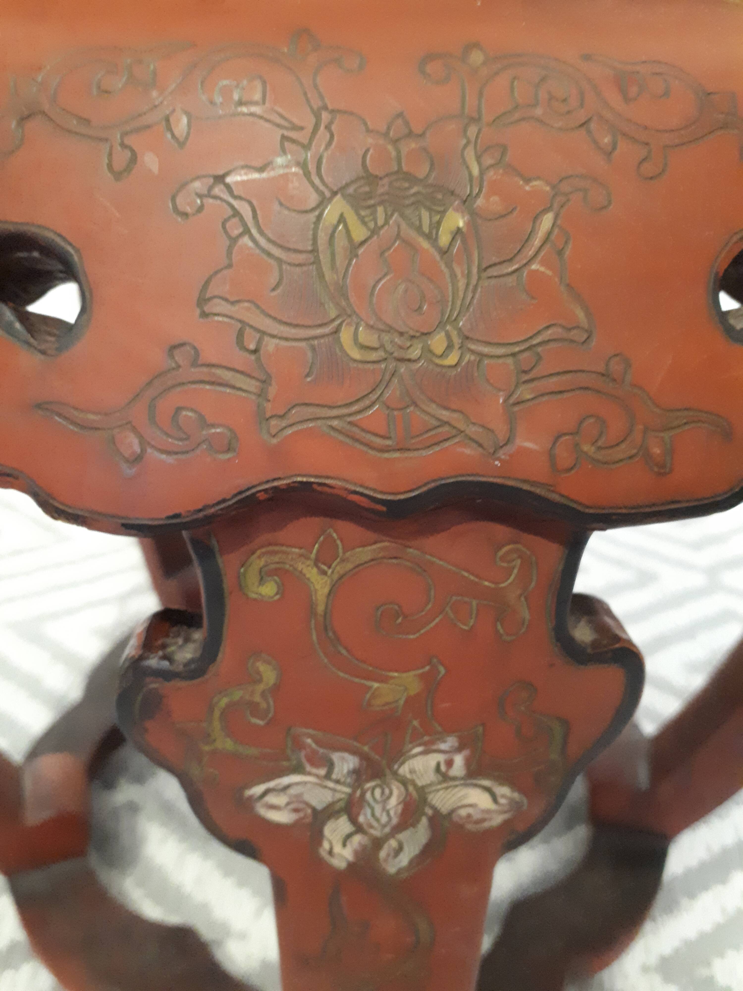 Stool Chinese pedestal table old red lacquer