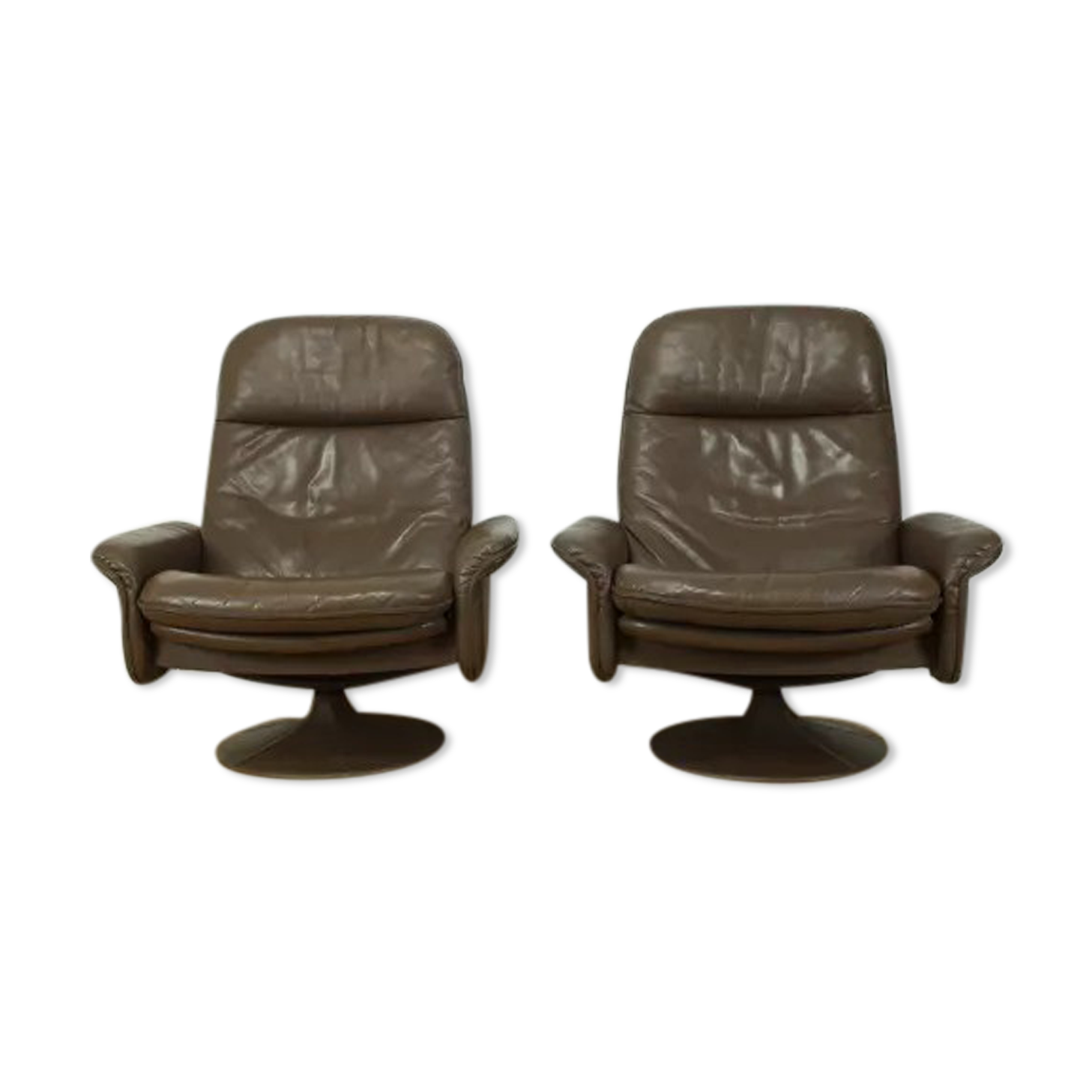 Paire de fauteuils et ottoman DS50 cuir De Sede pied tulipe gainé, rotatifs