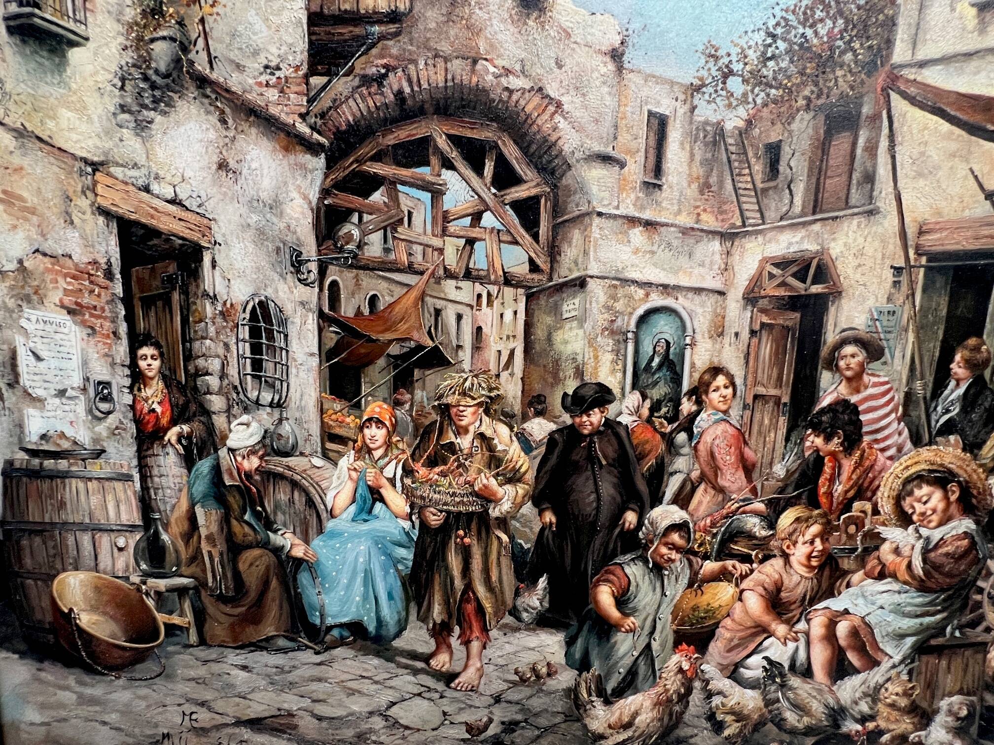 M. Elitzo "Scène de marché" Huile sur toile