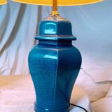 2 blue crackle ceramic desk lamp bases, 1950s