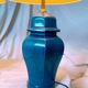 2 blue crackle ceramic desk lamp bases, 1950s