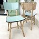 Set of 2 wooden and water green Formica chairs