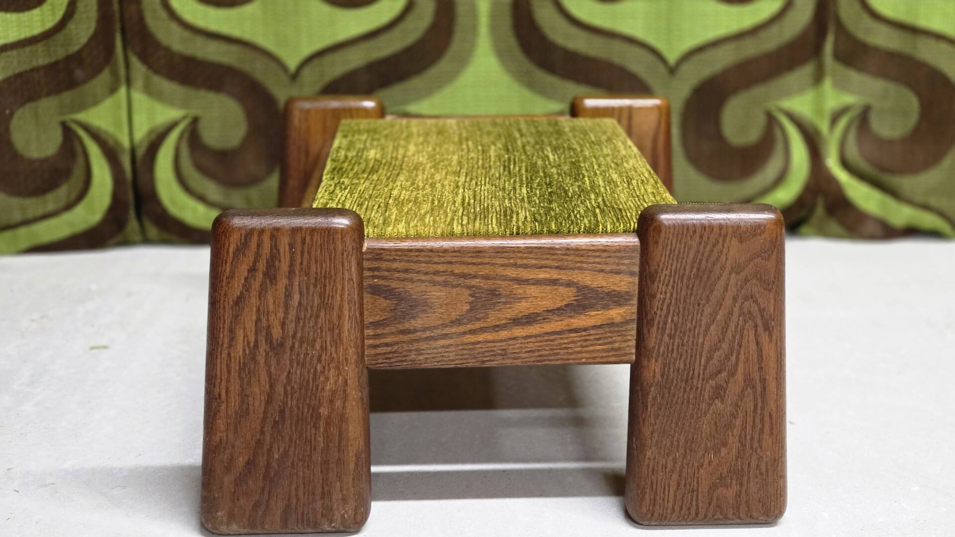 Brutalist oak footstool end table – 1970s