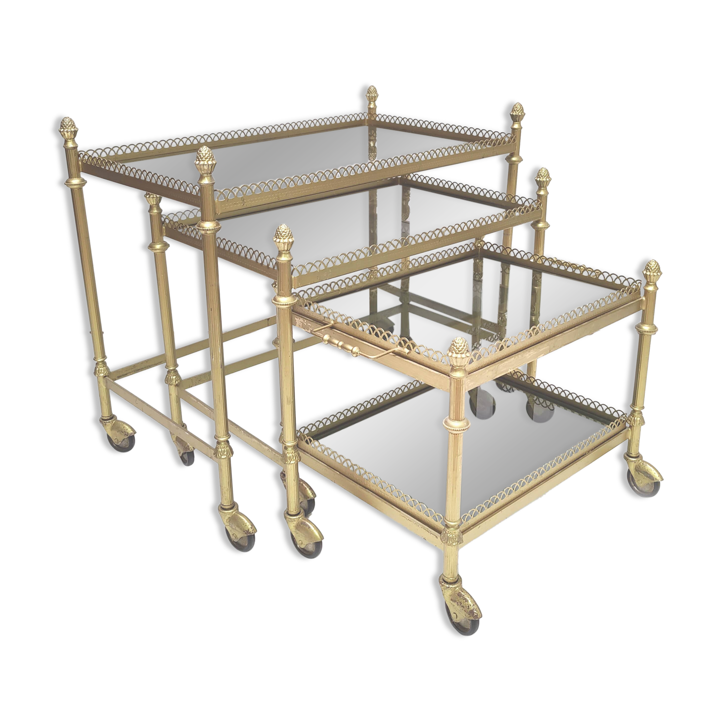Desserts nesting tables gilded metal and smoked glass