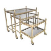 Dessertes tables gigognes métal doré et verre fumé