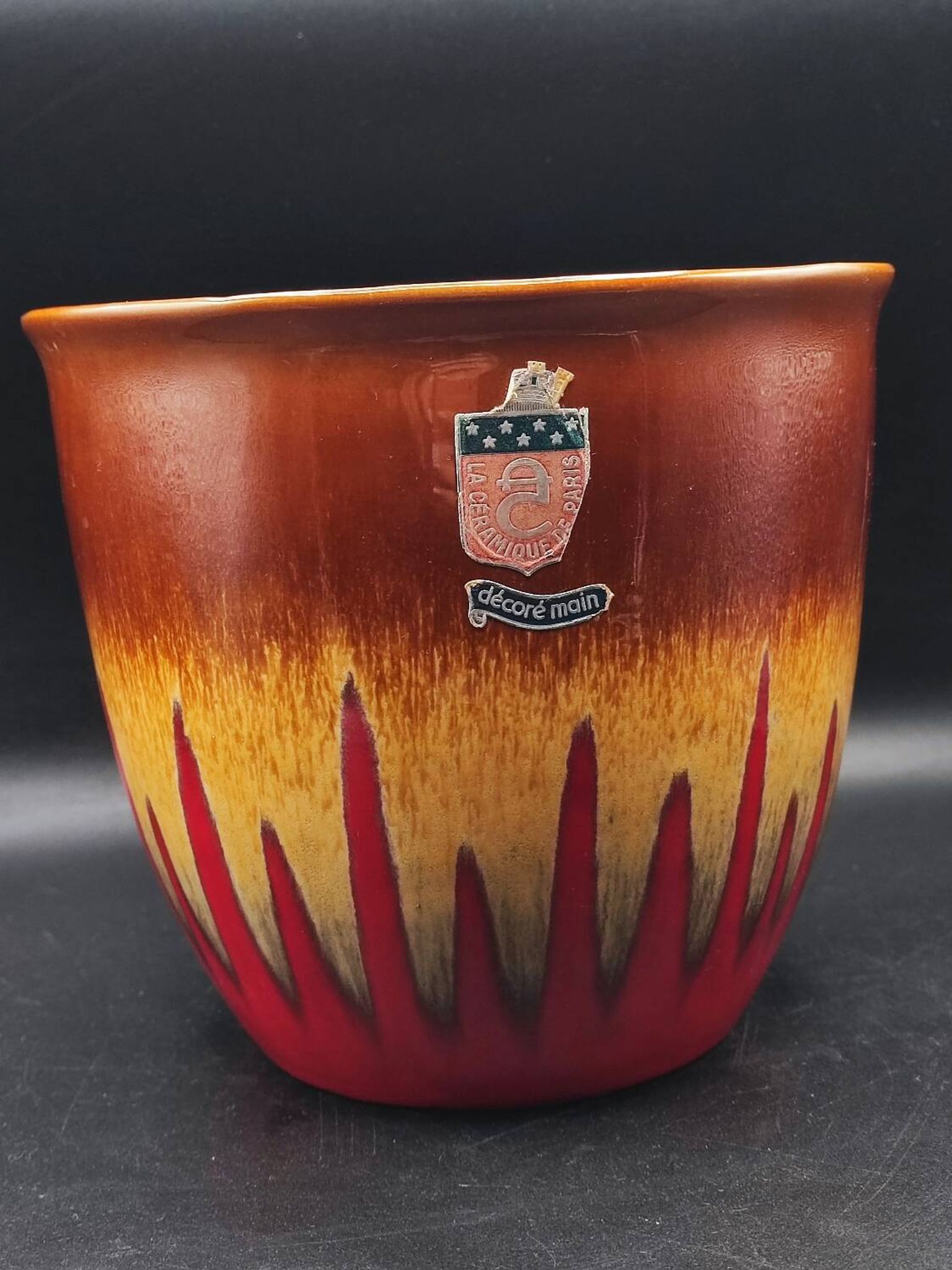 Vintage hand decorated La Céramique de Paris plant pot