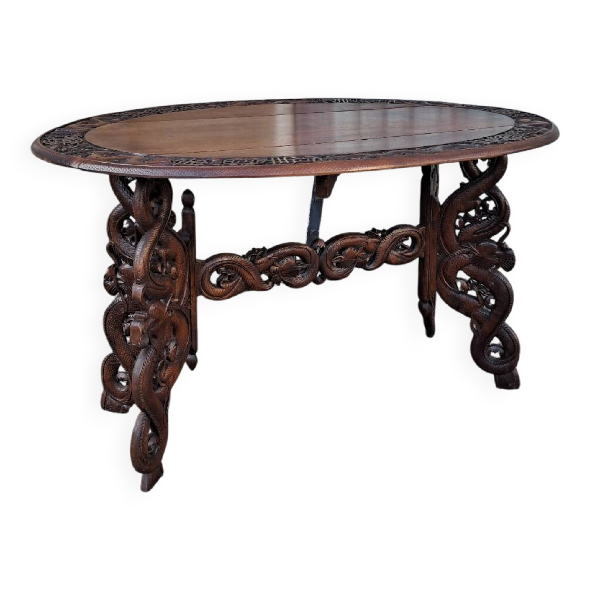 Asian table, mid-height, made of exotic wood.