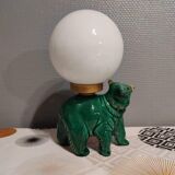 Green ceramic bear lamp and white opaline globe