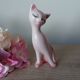 Romantic long-necked cat figurine in pink ceramic, Cat Statuette 1970