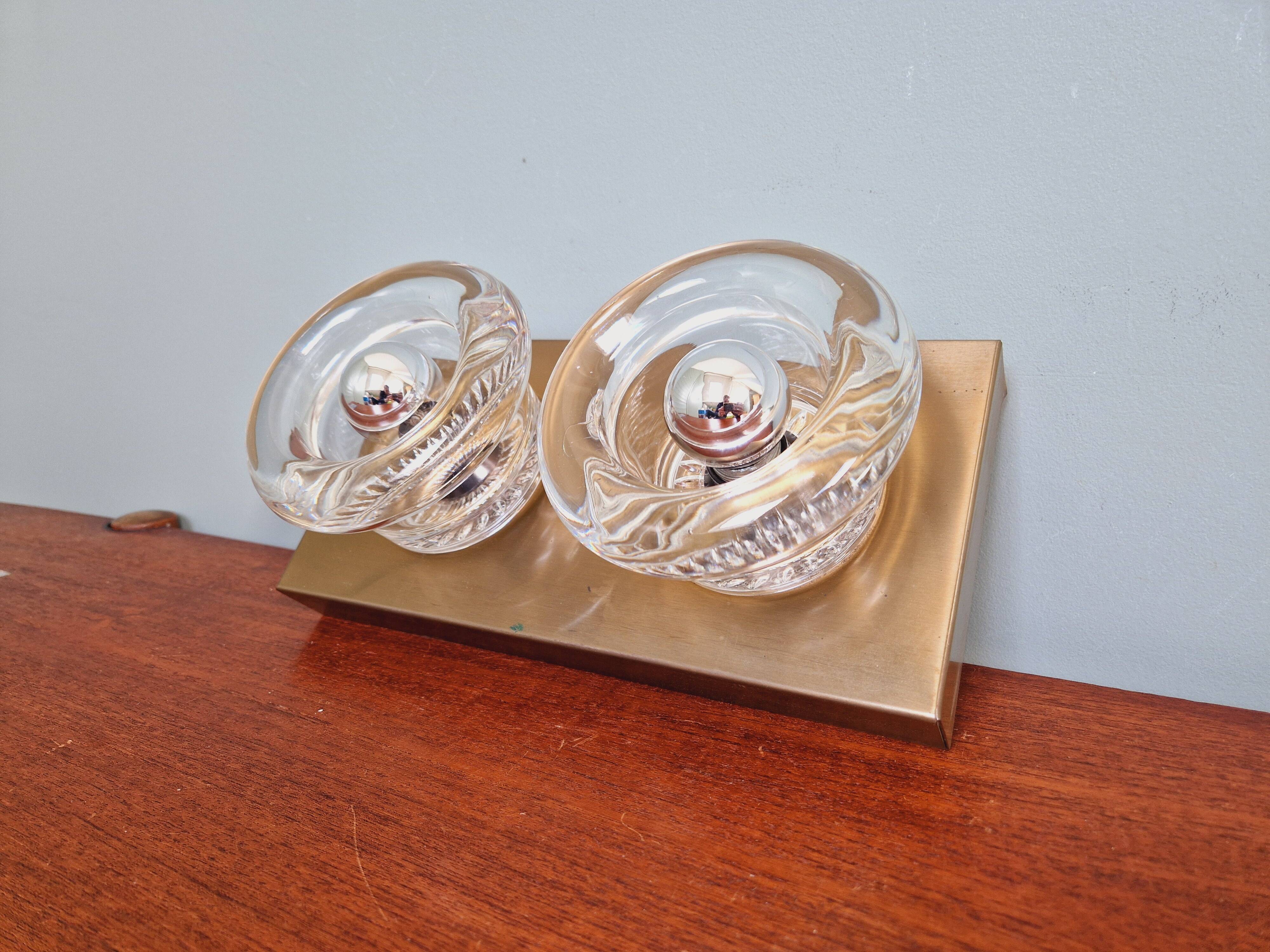 Double wall light in brass and glass, Space Age style, Cosack, 1970