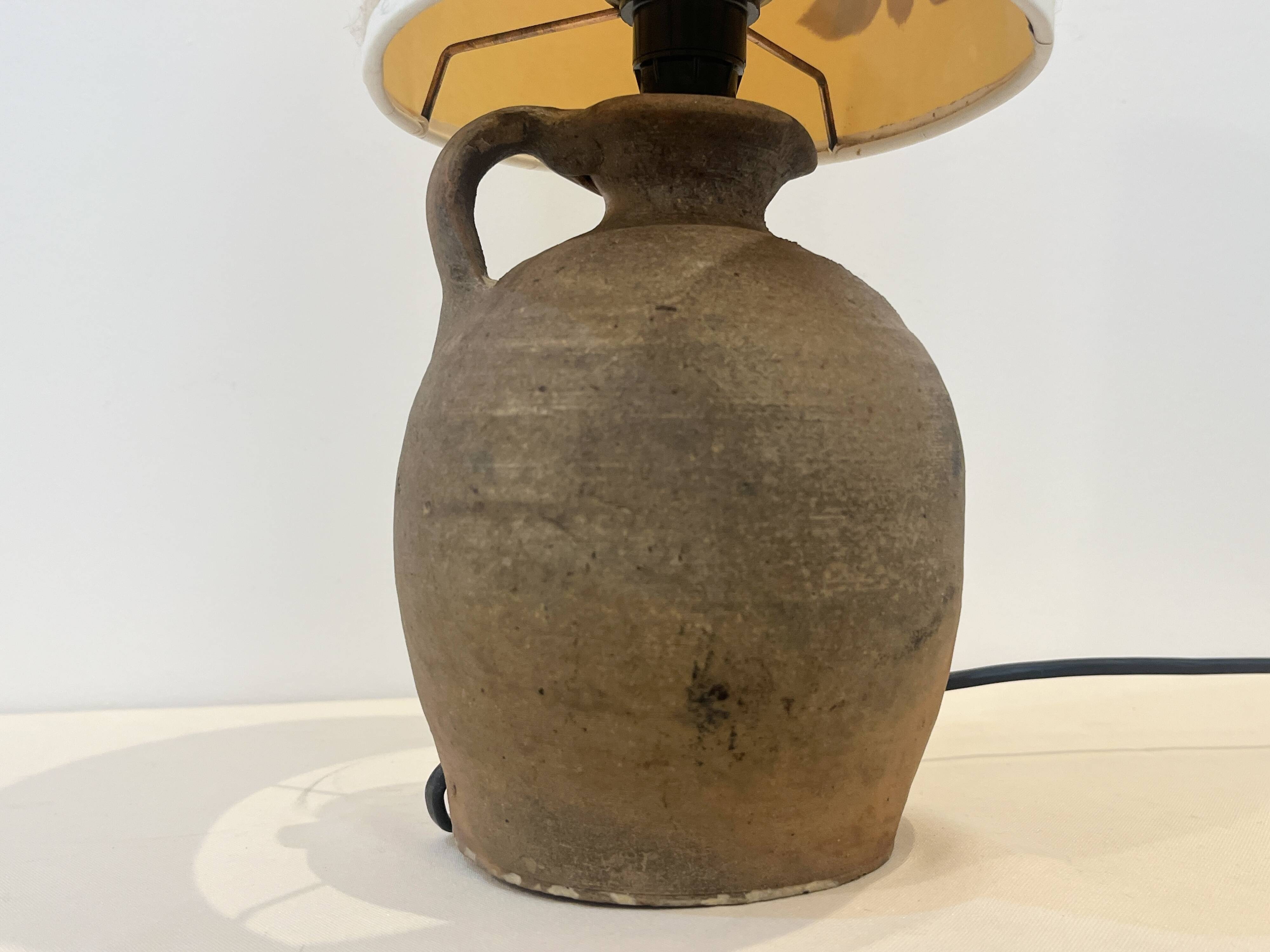 Vintage brutalist stoneware ceramic lamp base with dried flower shade
