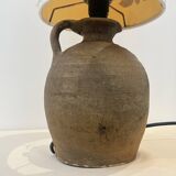 Vintage brutalist stoneware ceramic lamp base with dried flower shade