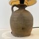 Vintage brutalist stoneware ceramic lamp base with dried flower shade