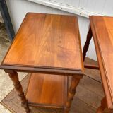 Set of 3 rustic cherry wood nesting coffee tables from the 1950s.