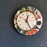 Vintage formica clock round silent wall pendulum "FFR terracotta green"