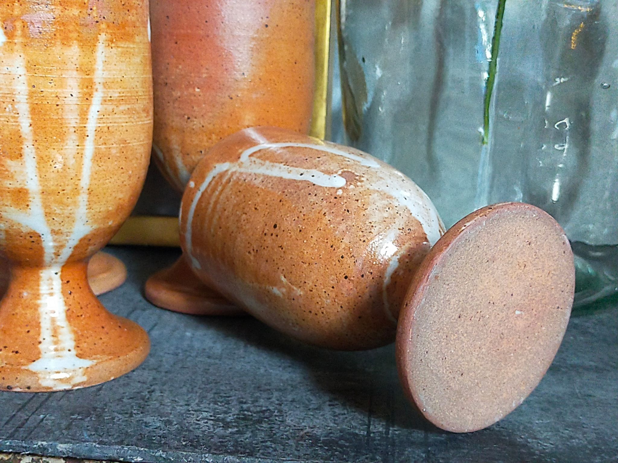 Four potter's mugs turned in vintage light stoneware