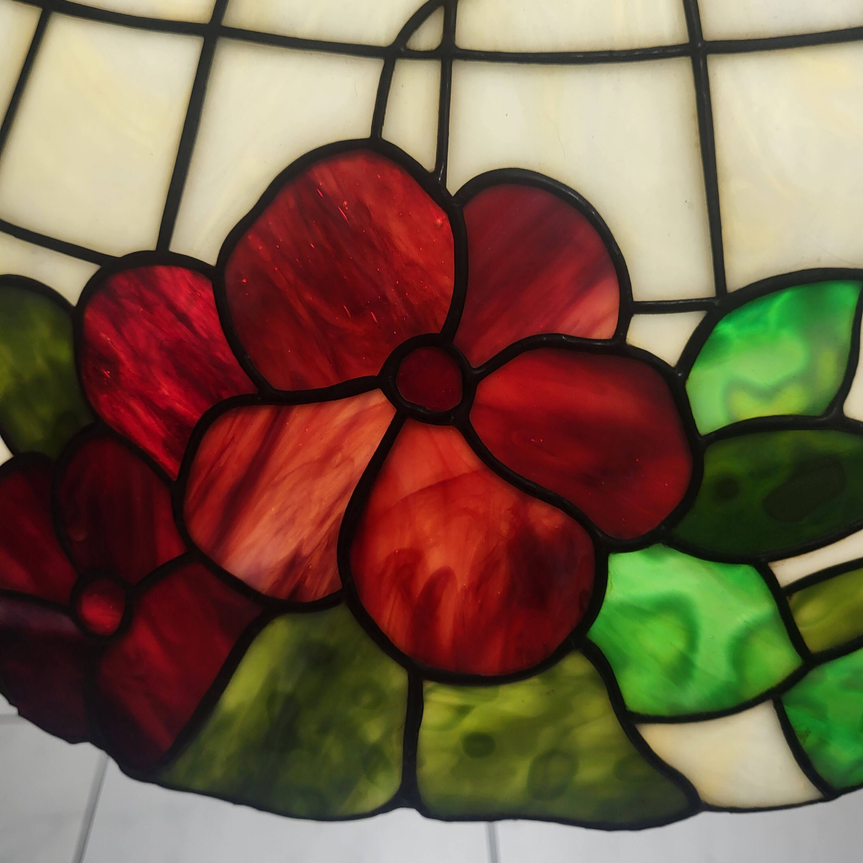 Large Tiffany pendant light in coloured glass