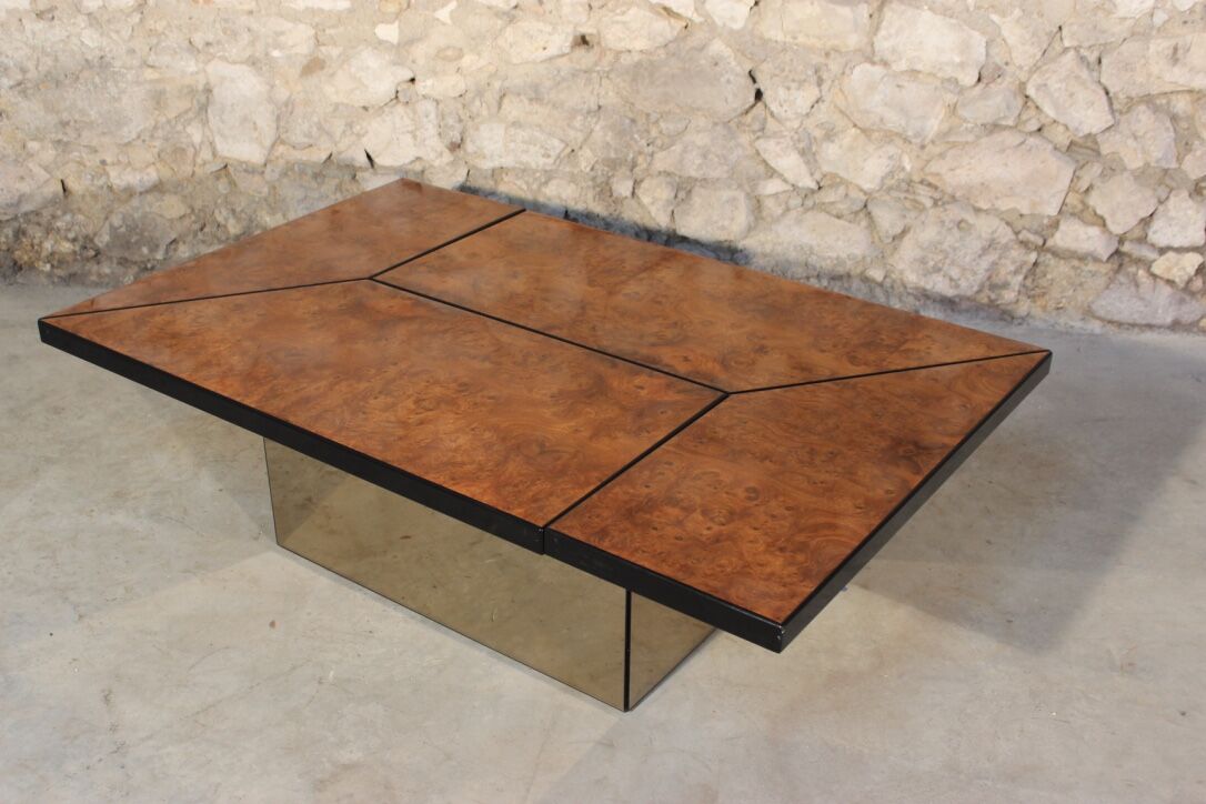 Table in elm magnifying glass by Paul Michel, 1970 Roche Bobois