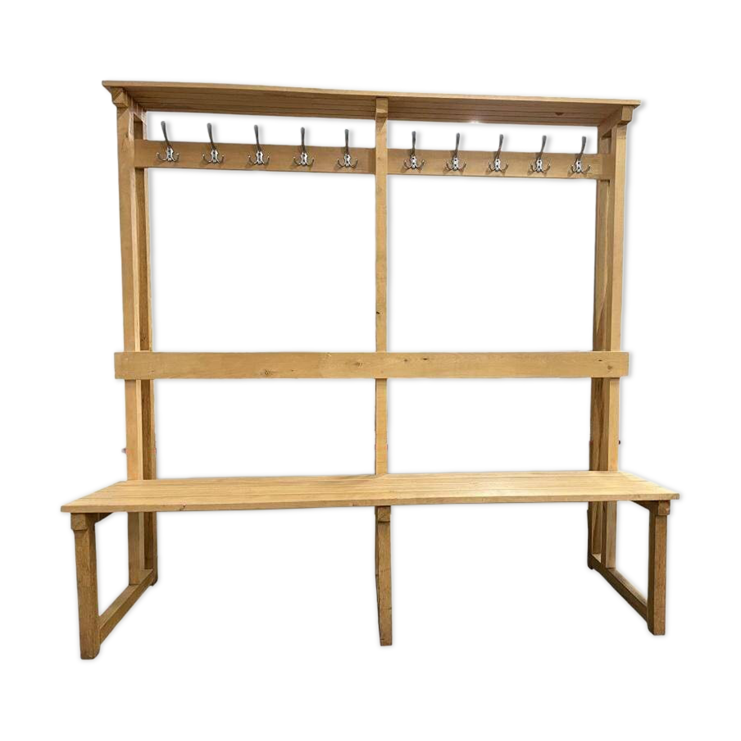 Vintage portemanteau XL en bois avec banc