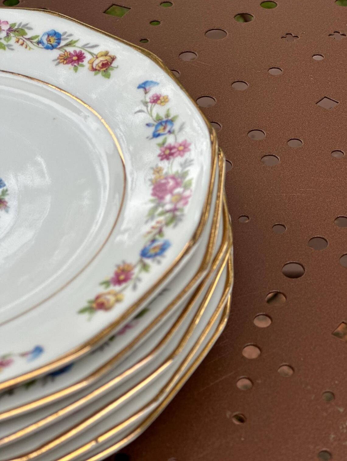set of 6 Vintage Dessert Plates S.I.P France with Floral Decoration