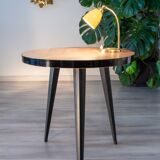 50s tripod pedestal table, side table, wood and coated metal