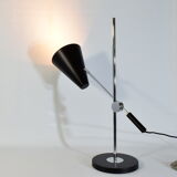 Adjustable desk lamp, large model, chrome and black, contemporary, 71cm.