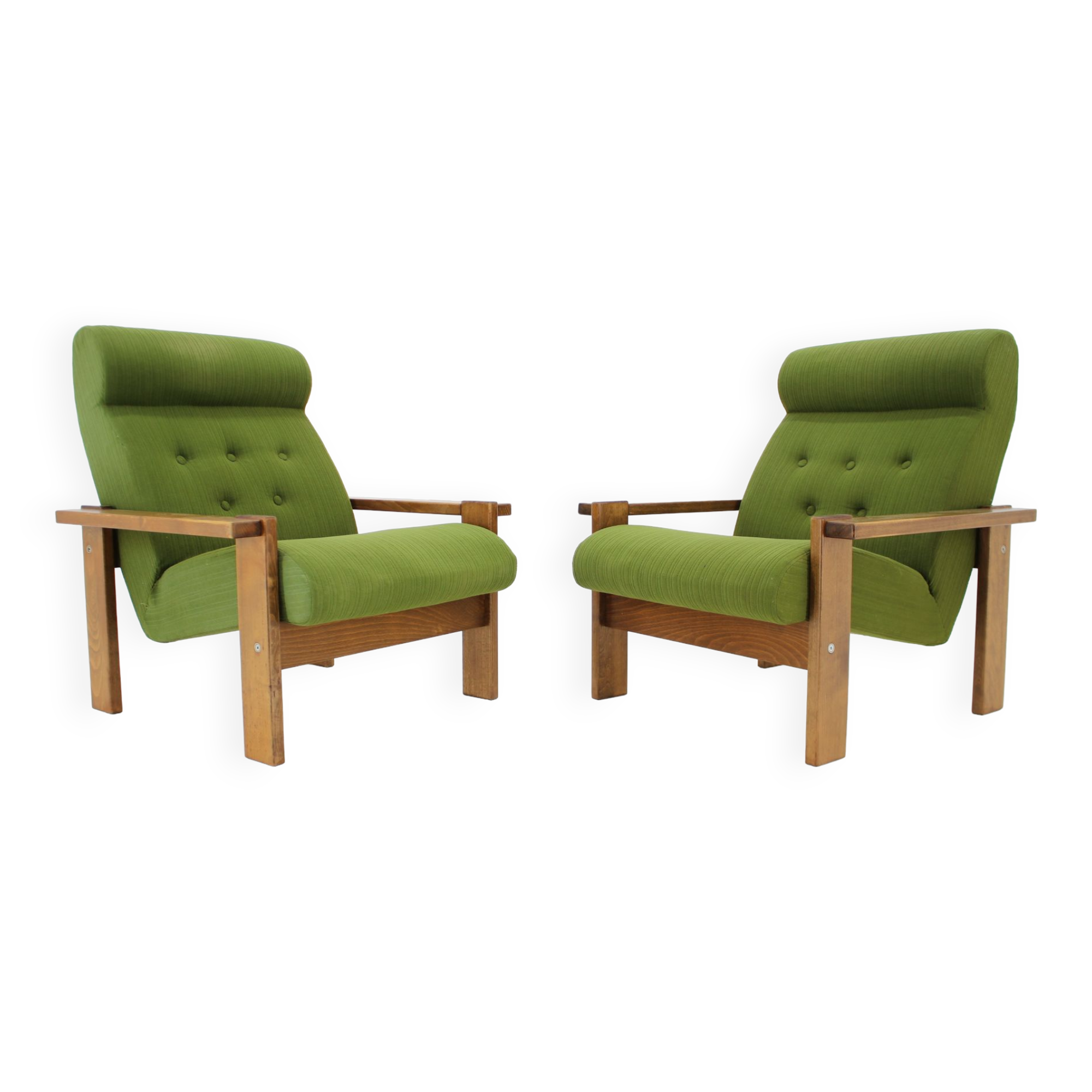 1970s pair of beech armchairs, czechoslovakia