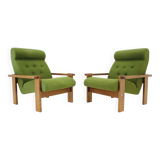 1970s pair of beech armchairs, czechoslovakia