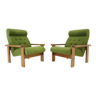 1970s pair of beech armchairs, czechoslovakia