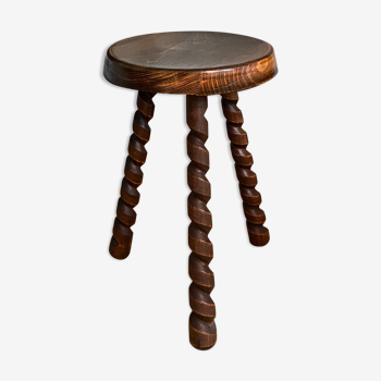 Vintage wood tripod stool turned