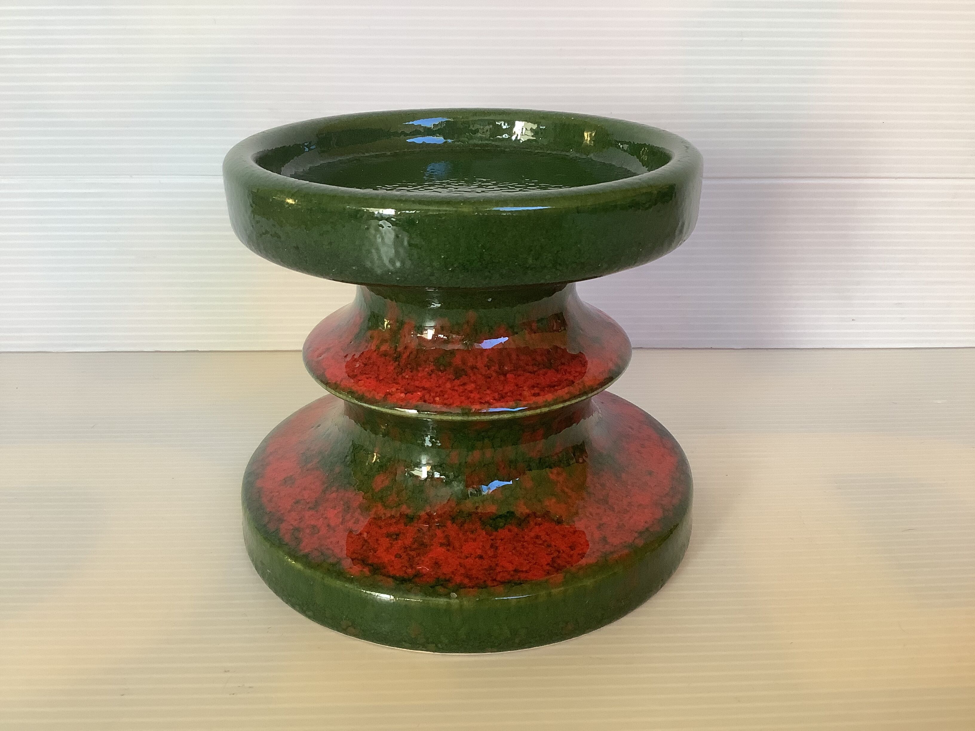 Fohr Germany ceramic candle holder green and red
