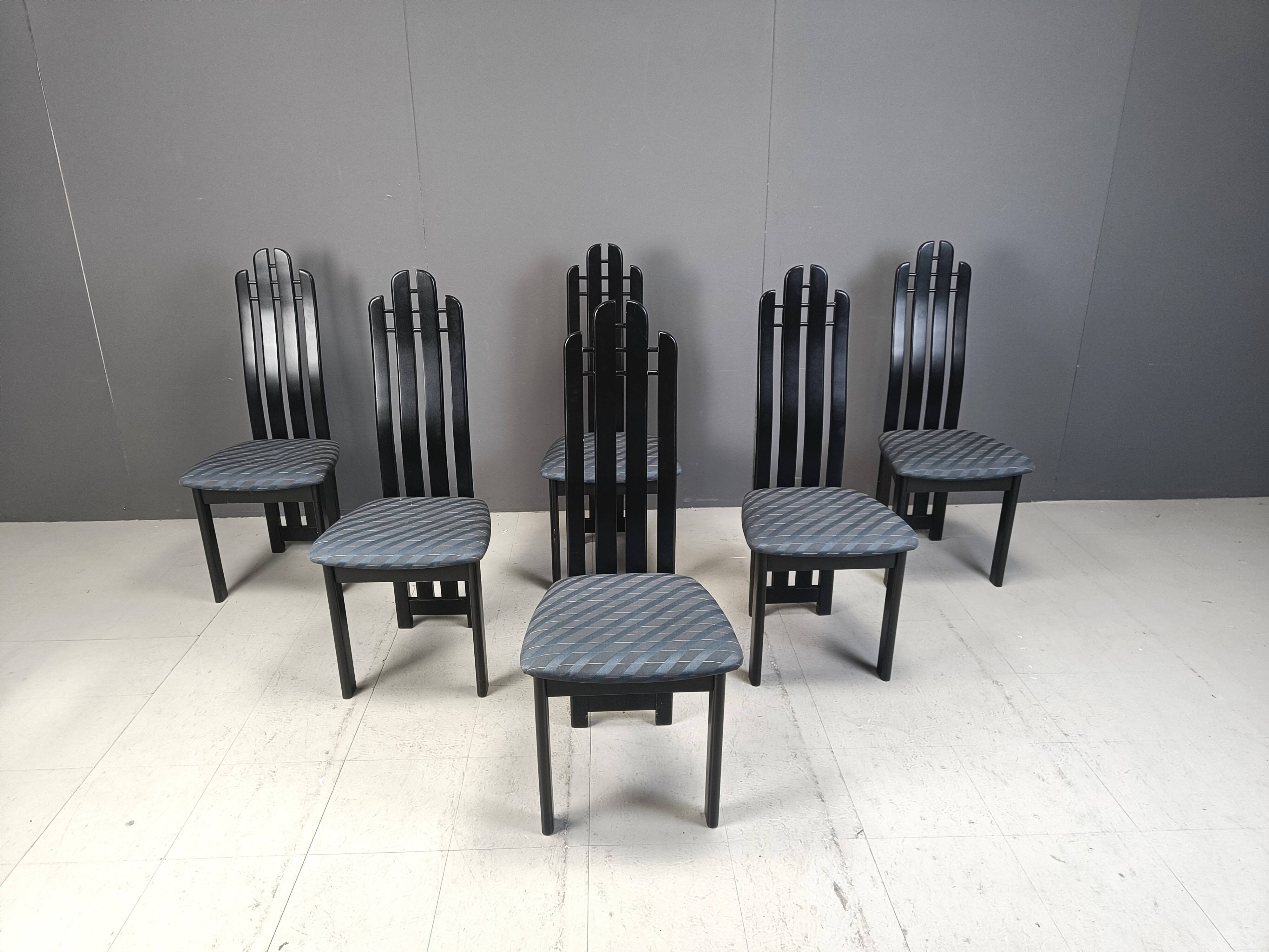 Vintage post modern black wooden dining chairs, 1980s